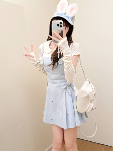 Sweet Blue Overalls Dress Mini Skirt