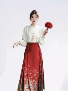 Red New Chinese Style Renovated Hanfu Skirt Set Large Size Summer 2025 High Waist H-Shape Polyester Fiber for Engagement Return Home Ceremony