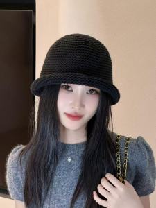 Korean Style Simple Solid Color Cuffed Fisherman Hat Womens Spring Summer Travel Sun Protection Wide Brim Face Slimming Straw Woven Basket Hat