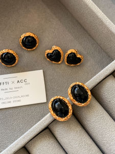 CAFFTI | Luxury Black and Gold Onyx Diamond Pattern Earrings