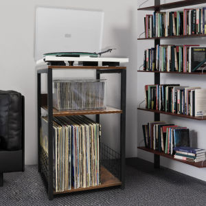 Retro Vinyl Record Player Sound System Floor Stand Three-Tiered Storage Cabinet CD Player Organizingshelf Mayrecdocumenter