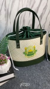 INDOPARCEL - Tas Tote Bag Serut Anyaman Pandan Top Handle Bag Anyaman Edisi Ramadhan