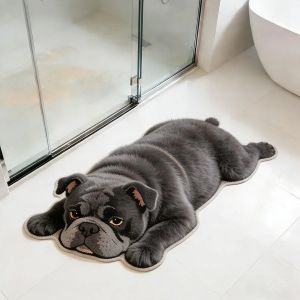 VIKAMA Cute Lying Bulldog Rug Soft Plush Absorbent Bathroom Mat Non-Slip Indoor/Outdoor Entryway Rug Home Decor