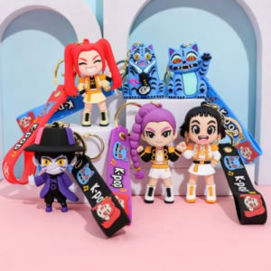 Hasbro | 4pcs Printed Anime Movie Demon Hunters Girls Derpy Keychains Doll Cute Tiger Action Model Toy Collection Gifts Keychain