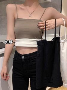 เสื้อกั๊กสายเดี่ยวหนาแบบมีขนแกะสำหรับผู้หญิง เสื้อชั้นในแบบมีแผ่นเสริมหน้าอก อบอุ่น เสื้อชั้นในแบบมีซิป ฤดูใบไม้ร่วง 2023