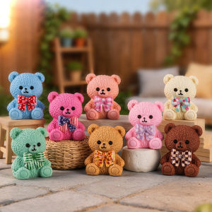 CL30 Colorful Bowknot Teddy Bear Bean Action Figure Cute Mini Resin Art Toy Sitting Bear Desktop Ornament 30CL