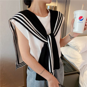 Black White Striped Knitted Small Shawl Womens Spring Autumn Shoulder Wrap Air Conditioned Room Summer Skirt Shirt Outerwear