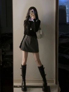 CHANGTONG | Stylish and Unique Petite Faux Two-piece Knitted Sweater Long Sleeve Top