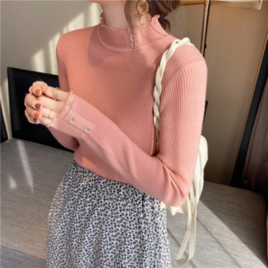 QIANSHUIYIYUN | Autumn Winter Lace Knit Top Half-high Neck
