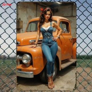 CIFbuy | Vintage Pin-up Girl in Red Polka Dot Dress Retro Metal Tin Sign Wall Art Decor