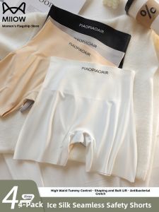 MiiOW | Cat Woman Safety Pants Ice Silk Thin Seamless Abdomen Control Women Summer Shorts High Waist Nylon Spandex Casual Short Pants