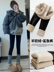 Fleece Lined Shark Skin Pants Womens High Waist Long Trousers Thick Warm Yoga Base Layer Pants Tight Fit Casual Wear