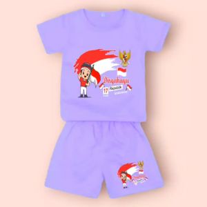 Setelan Keren Anak Cewek/Cowok Usia 1-10 Tahun Lengan Pendek Indonesia Merdeka
