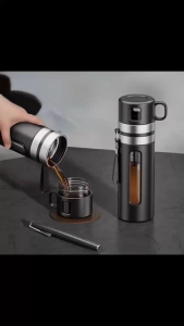 Bình Pha Trà Thuỷ Tinh 2 Lớp Dung Tích 520ml Tiện Lợi  Khả Năng Chịu Nhiệt Cao Có Cốc Uống Và Lưới Lọc Trà