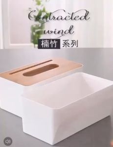 OV244 2 SLOT Natural Bamboo Tissue Box Kotak Tempat Tisu Putih Kayu