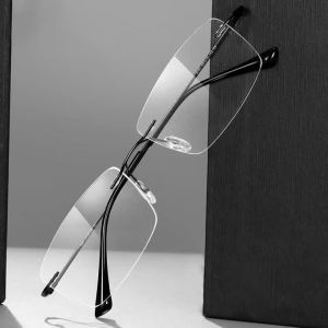 Frameless Cut Edge Reading Glasses Anti Blue Light Glasses Mens Middle-aged and Elderly Anti Fatigue Reading Glasses