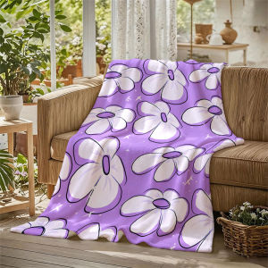 BILIBILI | White Daisies Purple Sparkle Flannel Blanket Perfect for Sofa Office Bed Travel Sleep Read Relax Camping Four Season Use