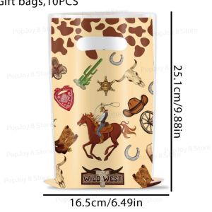 10/20/30Pcs Cowboy Party Candy Gift Bags Wild West Theme Plastic Hand Bags Happy Birthday Party Decorations Kids Favors Gifts