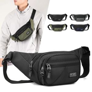 New Mens Simple Lightweight Waterproof Nylon Waist Bag Large Capacity Money Bag Crossbody Chest Bag for Youth Casual Style