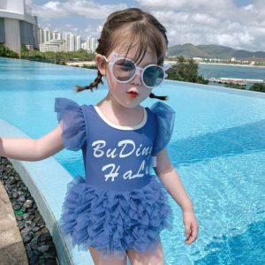 Princess Style Childrens One-Piece Swimsuit Lace Trim Cute Baby Swimming Costume Girls Fashionable Swimwear for Kids