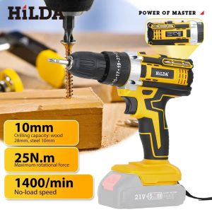 Hilda | HILDA 21V Cordless Electric Drill 3/8 Inch Keyless Chuck Equipped with Work Light and Power Screwdriver