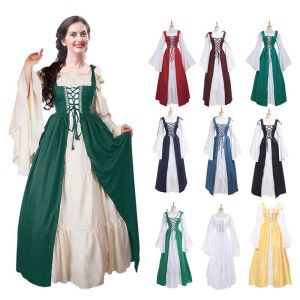 Halloween Stage Costume Renaissance Square Neck Waist-cinching Vintage Dress