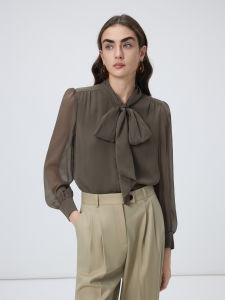 Elegant Design Unique Womens Shirt with Sash Commute Autumn New Style Straight Cut Long Sleeve Polyester Fiber Business Shirt