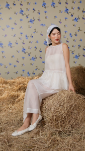 Set áo phối chân váy OLV chất tơ phối thun lưới cúp ngực Cream Sheer Maxi Set nữ tính thanh lịch phù hợp dự tiệc