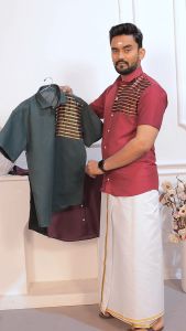 [Sedia sedia] reka bentuk baru untuk lelaki Foil cetak gaya india selatan separuh lengan baju (penghantaran 4-5 hari)