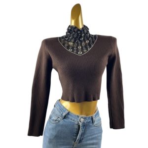 ผู้หญิง เสื้อถัก ลูกไม้ Trim Short Sleeve Long Sleeve ทันสมัย สลิมฟิต ฤดูใบไม้ร่วง ฤดูหนาว New Style High ปกเสื้อ ตาข่าย เสื้อผ้าถัก