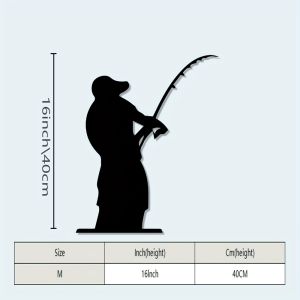 CIFbuy | CIFBUY Metal Wall Art Retro Fishing Silhouette Decor Heavy Duty Fisherman Sculpture Creative Gift For Men Cave Garden