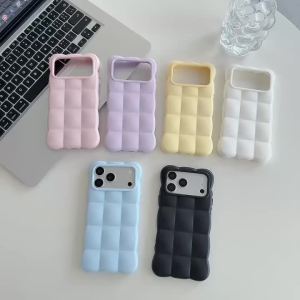 Cute 3D Cloud Case For iPhone 17 Pro Max 18 16 15 14 13 Wave Grid Soft Silicone Shockproof Bumper Candy Color Anti Drop Cover