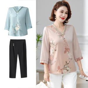 Ladieswear Spring & Fall Suit Western Style 2024 New Arrival 50-Year-Old Middle-Aged and Elderly Womens Clothing Summer Short Sleeve T-shirt Tops Fashion