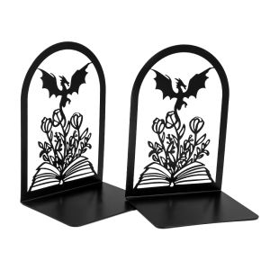 Dragon flower book hollow design bookshelf black light luxury metal bookshelf decorated with anti slip book stopper.