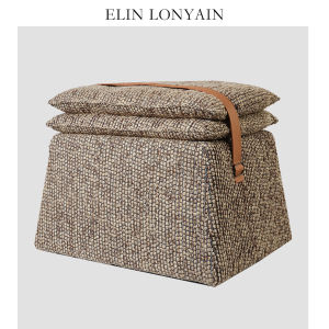 ELIN LONYAIN | Vintage Wabi-Sabi Brown Wool Blend Fabric Covered Short Stool