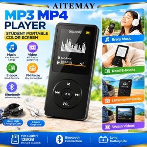 Aitemay MP4 Player Bluetooth Music Player With Color Screen FM Radio E-Book Reader Voice Recorder Video Player Portable Student Walkman Support 128G TF Card