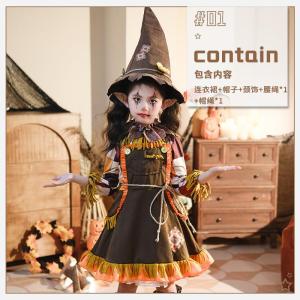 Girls Halloween Costume Dress up Pumpkin Outfit Country Style Childrens Party Performance Clothing Harvest Home Dress