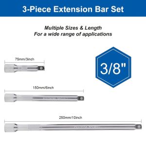 3Pcs Socket Extension Bar Set 1/4" 3/8" 1/2" Drive Ratchet Socket Wrench Adapter for Automotive Mechanical Repair Hand Tool 
