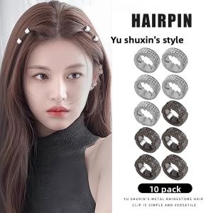 NING ZHOU | Round Metal Hair Clip with Rhinestones for Side Bangs and Forehead