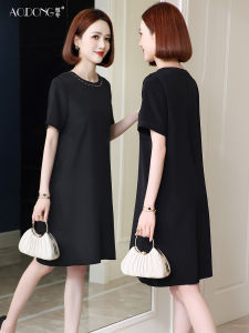 New Heavyweight High-End Silk Dress Women Mulberry Silk Solid Color Mom Casual Skirt Elegant Summer Short Sleeve Dress