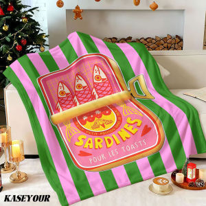 Beast Kingdom | Sardines green pink stripe Winter Summer Flannel Blanket Throw Fleece Soft Fuzzy Plush Cozy Fleece Blankets for Sofa Ideal Gifts