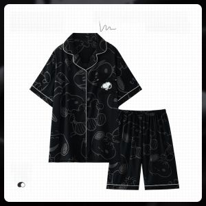 Snug Couple Sleepwear Ice Silk Short Sleeve Long Sleeve Spring Autumn Home Clothes Set Cartoon Cute Style Polyester Fiber