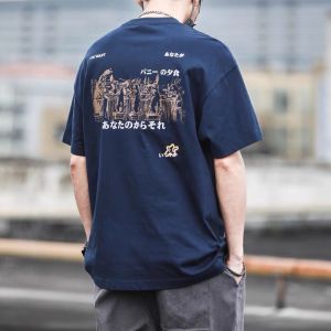 Heavy Weight Pure Cotton Japanese Style Retro Short Sleeve T-Shirt Mens Summer Couple Loose Versatile Casual Top Tide Half Sleeve T-shirt