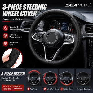 SEAMETAL | SEAMETAL 3Pcs Universal Car Steering Wheel Cover Premium Leather Ultra-Slim Fit Non-slip Flexible Collocation Protection Cover