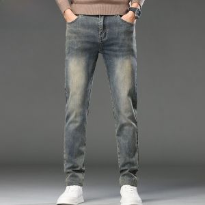 HENGYUANXIANG | Hengyuanxiang Thickened Fleece Lined Slim Fit Mens Jeans Black Long Trousers Autumn Winter Fashion Youthful Style Multi Pockets