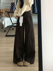 Retro Brown Straight Leg Denim Jeans Womens High Waist Loose Drapey Slimming Casual Wide Leg Pants American Style