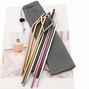 4pcs Reusable Drinking Straw 304 Stainless Steel Straws Set Straight Bent Metal Straw with Cleaner Brush Kitchen Bar Accessories