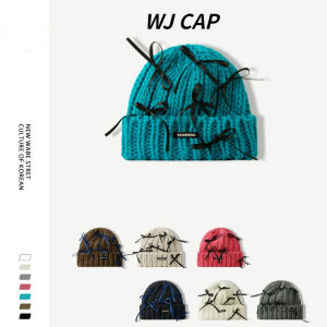 【WJ】dễ thương handmade bowknot đan mũ Ấm dày len thư nhãn dệt kim mũ cho phụ nữ