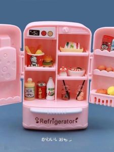 Miniature Refrigerator Toy DIY Simulation Cartoon Bottle Food Play Toy for Childrens Playhouse Holiday Gifts Rewards