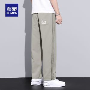 ROMON | Romon Mens Summer Thin Ice Silk Loose Straight Leg Casual Pants Wide Leg Sports Long Trousers Comfortable Breathable Lightweight